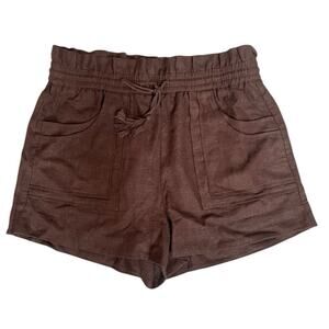 House of Harlow 1960 Linen Blend Paperbag Shorts Brown Sz L Elastic Waist Tassel